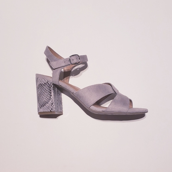 New Directions Gray Snakeskin Block Heel Sandal - Picture 3 of 9